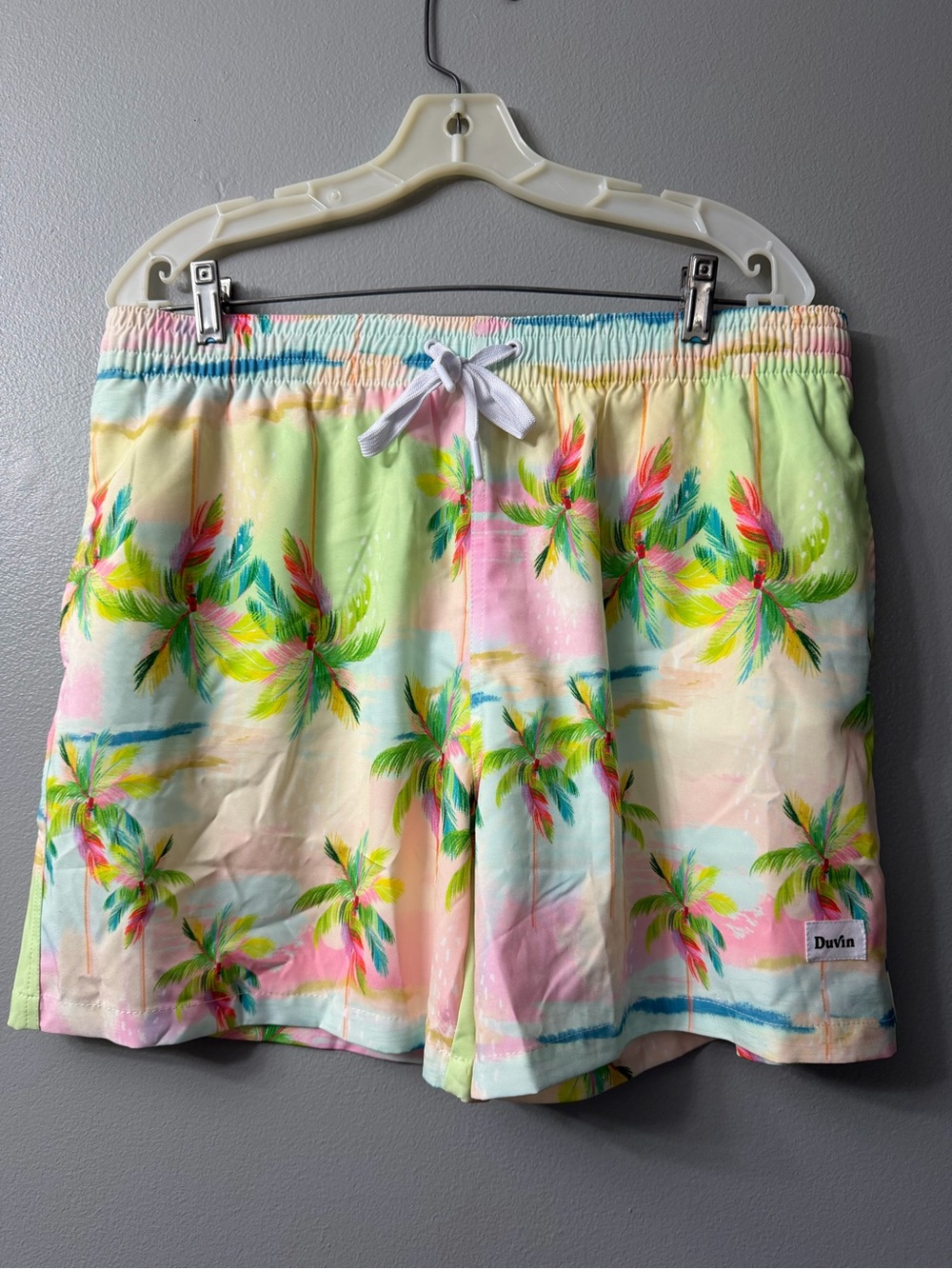 Duvin Design Pastel Palmy swim shorts elastic drawstring tropical print XL